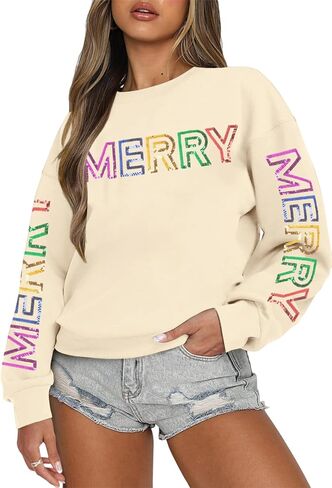 BANGELY Christmas Sequin Sweatshirt Women Christmas Light Sweatshirts Xmas Long Sleeve Shirts Holiday Crewneck Pullover Tops in Kuwait