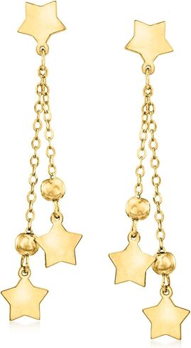 Ross-Simons Italian 14kt Yellow Gold Star and Bead Drop Earrings in Saudi Arabia