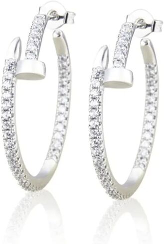 Hand Made Gold Hoop Earrings 18K Gold Filled 2mm Thin 1" Round Lube Nail Shape Tuffted Diamond Simulant CZ Lightweight Hypoallergenic 3 times Shine Premium Quality in Saudi Arabia