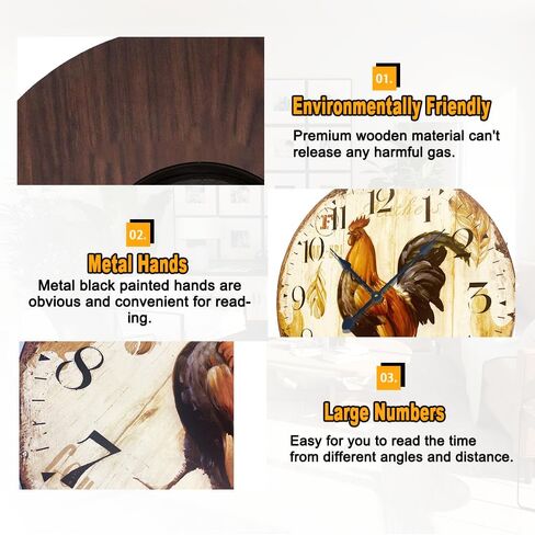 24'' Round Wall Clock, Retro Non-Ticking Wall Clocks Woodgrain Spray Painting Rustic Farmhouse Clock Silent Clocks for Kitchen Living Room Wood Clock in Saudi Arabia