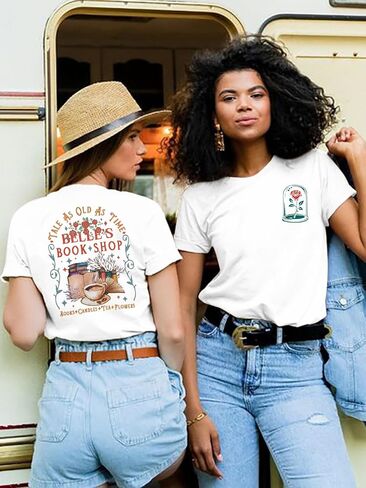 قميص الأميرة للنساء من Belle's Book Shop، قمصان الجمال للعطلات، بأكمام قصيرة، هدية لمحبي الكتب in Saudi Arabia