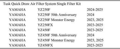 Tusk Quick Draw Air Filter System Kit Compatible with Yamaha YZ250F/YZ450F 2023-2025 (1 Filter System) in Saudi Arabia