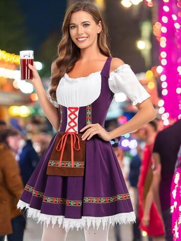 أزياء مهرجان البيرة الألمانية للسيدات من LMYOVE، فساتين ألمانية مخملية للبالغين من مهرجان أكتوبر البافاري بدون أكتاف in Saudi Arabia