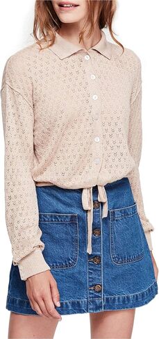 FREE PEOPLE Betty Tie Front Sweater, Size Medium - Beige in Saudi Arabia