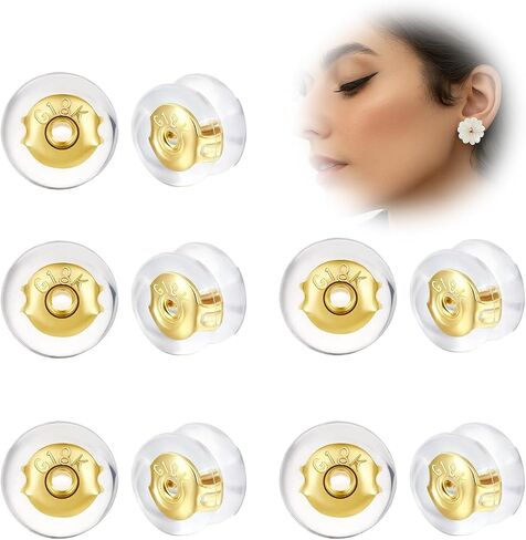 20 Pcs Locking Earring Backs, 18K Gold Silicone Replacement for Droopy Ears Heavy Studs, Premium Hypoallergenic Soft Earing Backs for Women Men Jewelry Collection Daily Use Special Occasions in Kuwait