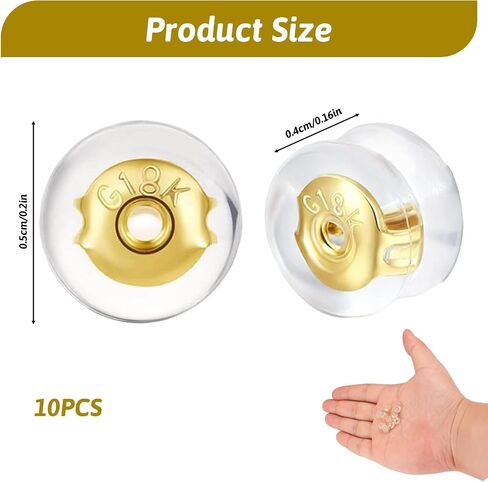 20 Pcs Locking Earring Backs, 18K Gold Silicone Replacement for Droopy Ears Heavy Studs, Premium Hypoallergenic Soft Earing Backs for Women Men Jewelry Collection Daily Use Special Occasions in Kuwait