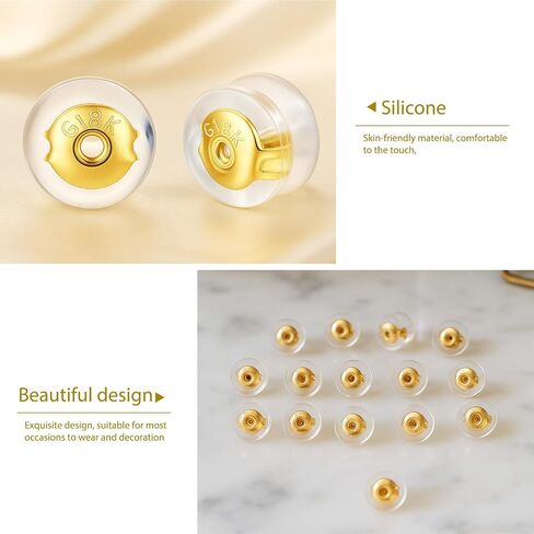 20 Pcs Locking Earring Backs, 18K Gold Silicone Replacement for Droopy Ears Heavy Studs, Premium Hypoallergenic Soft Earing Backs for Women Men Jewelry Collection Daily Use Special Occasions in Kuwait