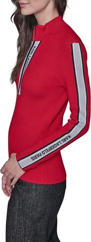 Karl Lagerfeld Womens Long Sleeve Mock Neck Logo Tape Zip Up Sweater in Saudi Arabia