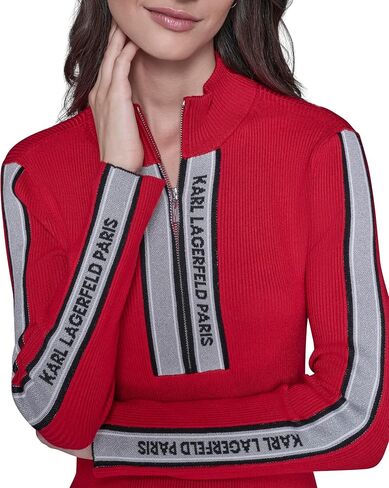 Karl Lagerfeld Womens Long Sleeve Mock Neck Logo Tape Zip Up Sweater in Saudi Arabia