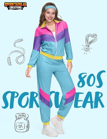 أزياء Spooktacular Creations النسائية في الثمانينيات، ملابس رياضية للتمرين للبالغين في الهالوين في السبعينيات لحفلات الهالوين in Saudi Arabia