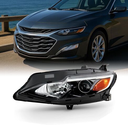AKKON - Fits 2019-2021 Chevy Malibu [Halogen Type] Projector Chrome Headlights Pair Driver Left + Passenger Right Headlamps 19 20 in Saudi Arabia
