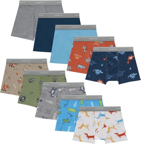Hanes Boys' Boxer Briefs, Moisture-Wicking Underwear for Boys & Toddlers, Assorted, 10 or 12 Pack in Saudi Arabia
