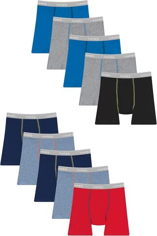 Hanes Boys' Boxer Briefs, Moisture-Wicking Underwear for Boys & Toddlers, Assorted, 10 or 12 Pack in Saudi Arabia