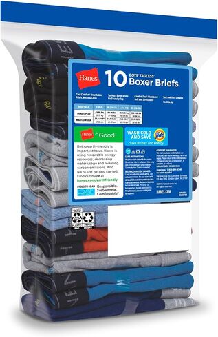 Hanes Boys' Boxer Briefs, Moisture-Wicking Underwear for Boys & Toddlers, Assorted, 10 or 12 Pack in Saudi Arabia
