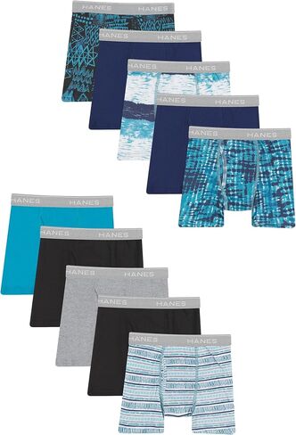 Hanes Boys' Boxer Briefs, Moisture-Wicking Underwear for Boys & Toddlers, Assorted, 10 or 12 Pack in Saudi Arabia
