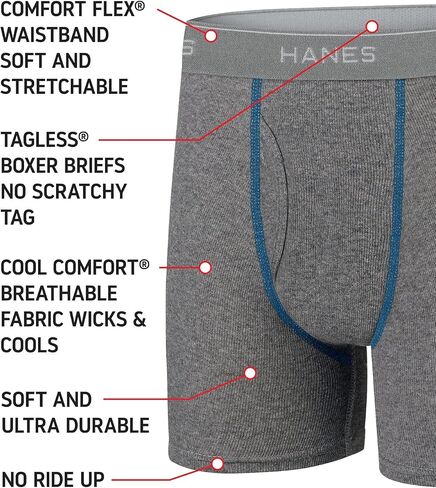 Hanes Boys' Boxer Briefs, Moisture-Wicking Underwear for Boys & Toddlers, Assorted, 10 or 12 Pack in Saudi Arabia