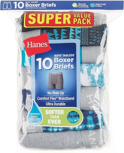 Hanes Boys' Boxer Briefs, Moisture-Wicking Underwear for Boys & Toddlers, Assorted, 10 or 12 Pack in Saudi Arabia