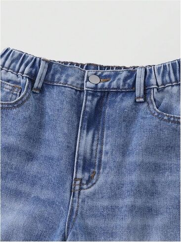 Girl's Y2k Ripped Baggy Jeans Distressed Elastic Waist Straight Leg Denim Pants with Pockets in Saudi Arabia