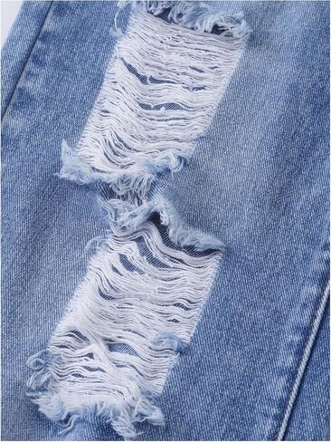 Girl's Y2k Ripped Baggy Jeans Distressed Elastic Waist Straight Leg Denim Pants with Pockets in Saudi Arabia