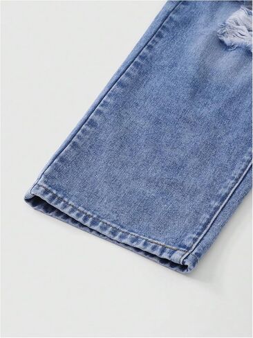 Girl's Y2k Ripped Baggy Jeans Distressed Elastic Waist Straight Leg Denim Pants with Pockets in Saudi Arabia