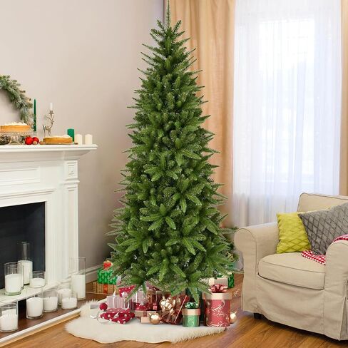 4ft Pre-Lit Artificial Pencil Green Christmas Tree with Warm White 150 LED Lights, Hinged Realistic Slim Xmas Tree w/Sturdy Metal Stand, 424 Tips for Home, Office, Party Decoration Indoor in Saudi Arabia