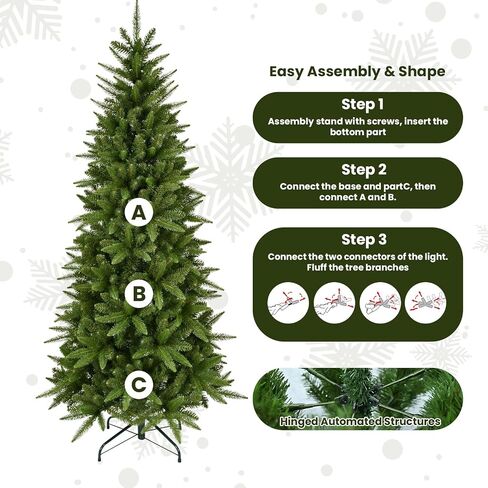 4ft Pre-Lit Artificial Pencil Green Christmas Tree with Warm White 150 LED Lights, Hinged Realistic Slim Xmas Tree w/Sturdy Metal Stand, 424 Tips for Home, Office, Party Decoration Indoor in Saudi Arabia