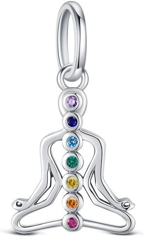 925 Sterling Silver Charm for Pandora Bracelet Necklace Lotus Flower 7 Chakra Necklace Charms Yoga Chakra Charm Present Pendants DIY Jewelry for Women in Kuwait