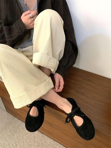 Women's Ballet Flats for Women with Bow, Comfortable Round Toe with Cross Straps, Slip On Mary Jane Ballerina Flats Shoes in Saudi Arabia