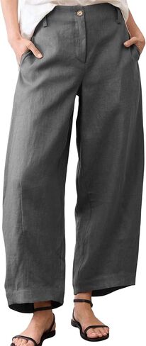 Xiaoxuemeng Linen Pants Women Wide Leg Capri Beach Pants Elastic Waisted Baggy Linen Trousers in Saudi Arabia