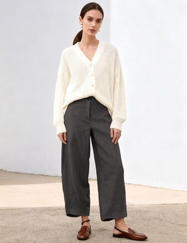 Xiaoxuemeng Linen Pants Women Wide Leg Capri Beach Pants Elastic Waisted Baggy Linen Trousers in Saudi Arabia