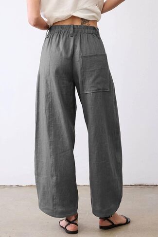 Xiaoxuemeng Linen Pants Women Wide Leg Capri Beach Pants Elastic Waisted Baggy Linen Trousers in Saudi Arabia