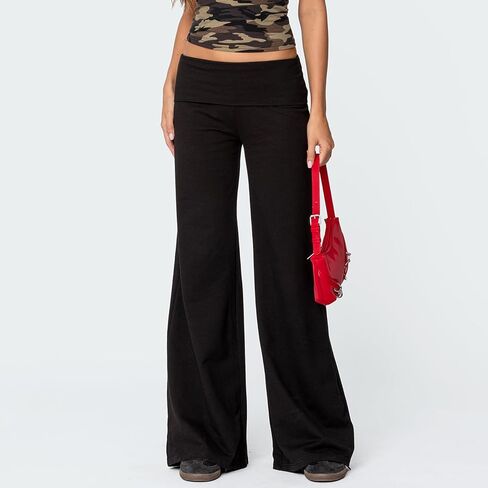 Women’s Casual Pants Low Rise Foldover Waist Palazzo Lounge Trousers Spring Summer Comfy Baggy Wide Leg Pants in Saudi Arabia