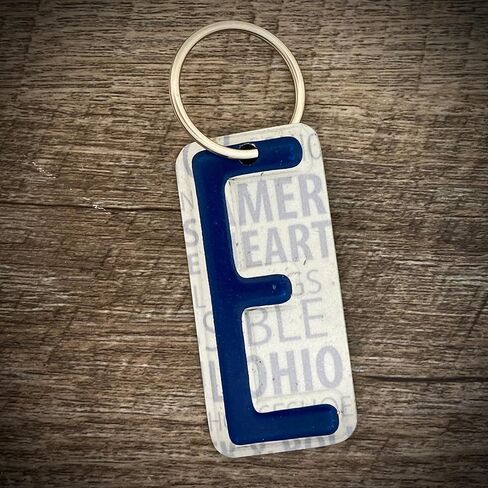 License plate letter keychain, Made in USA, Blue letter license plate keychain, License plate letter bag tag in Saudi Arabia