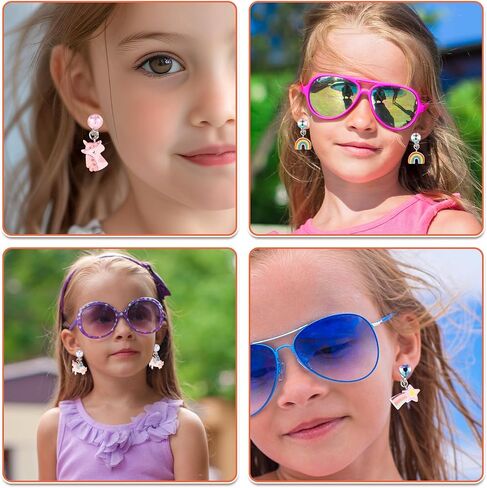 6 Pairs Clip On Drop Earrings, Colorful Non-Pierced Clip On Earrings Resin Rainbow Crown Flower Heart Clip On Earrings Ear Clips for Girls Kids Toddler Dress Up Princess Jewelry Accessories in Saudi Arabia