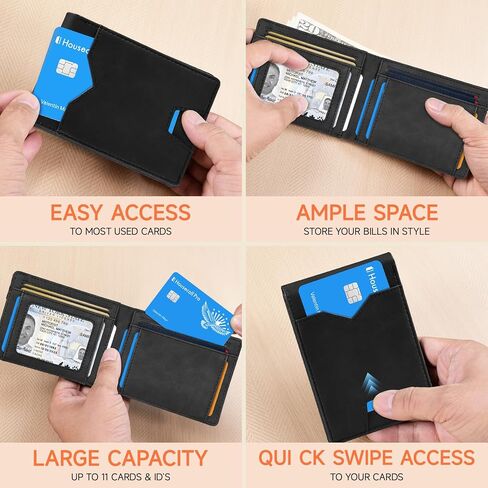 محفظة رجالية رفيعة من الجلد بمشبك نقود RFID وجيب أمامي بسيط ومحفظة ثنائية الطي وحامل بطاقات ائتمان رفيعة in Kuwait