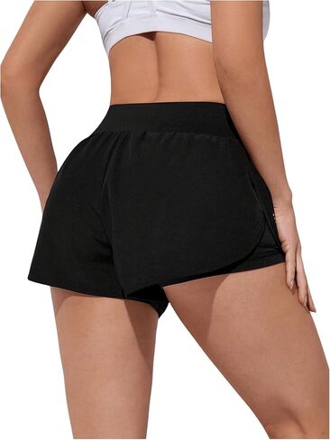 SweatyRocks Women's High Waisted Layer Running Shorts Dolphin Workout Active Sports Shorts with Pockets in Saudi Arabia