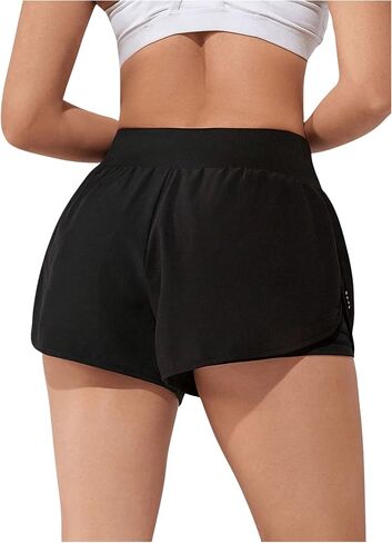 SweatyRocks Women's High Waisted Layer Running Shorts Dolphin Workout Active Sports Shorts with Pockets in Saudi Arabia