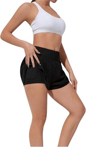 SweatyRocks Women's High Waisted Layer Running Shorts Dolphin Workout Active Sports Shorts with Pockets in Saudi Arabia