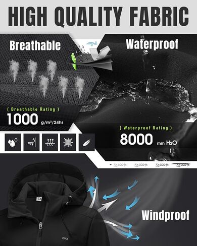 33,000ft Women's Softshell Jacket with Hood Waterproof Lightweight Windbreaker Windproof Rain Shell Jacket for Outdoor Hiking in Saudi Arabia