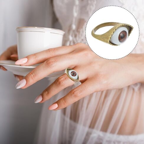Generic Evil Eye Ring Brown Band Vintage Punk Retro Alloy Finger Jewelry Decoration for Men Women, G5P211F2642G3VHY15A, 1.6X1.6cm in Saudi Arabia