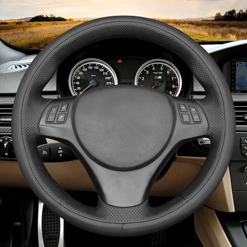 غطاء عجلة القيادة MEWANT لسيارة BMW 1 Series E87/E81/E88/E82، 3 Series E90/E91/E92، X1 E84، M3 E90/E92 - جلد البولي يوريثين من ألياف الكربون - مقاس دقيق، غير قابل للانزلاق، حماية من الخدش in Saudi Arabia