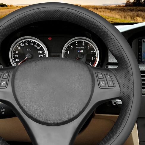 غطاء عجلة القيادة MEWANT لسيارة BMW 1 Series E87/E81/E88/E82، 3 Series E90/E91/E92، X1 E84، M3 E90/E92 - جلد البولي يوريثين من ألياف الكربون - مقاس دقيق، غير قابل للانزلاق، حماية من الخدش in Saudi Arabia