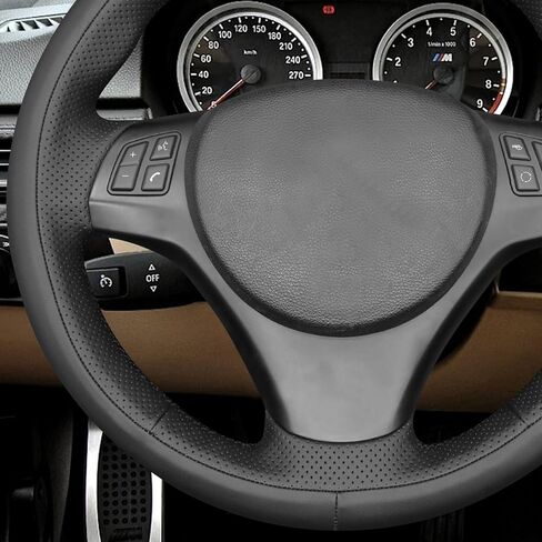 غطاء عجلة القيادة MEWANT لسيارة BMW 1 Series E87/E81/E88/E82، 3 Series E90/E91/E92، X1 E84، M3 E90/E92 - جلد البولي يوريثين من ألياف الكربون - مقاس دقيق، غير قابل للانزلاق، حماية من الخدش in Saudi Arabia