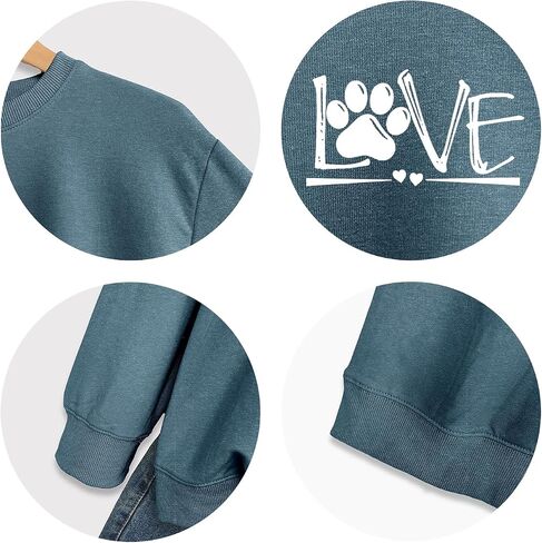 سويت شيرت نسائي برقبة دائرية مطبوع عليه Love Paw، بلوفر كاجوال بأكمام طويلة لمحبي الكلاب in Saudi Arabia