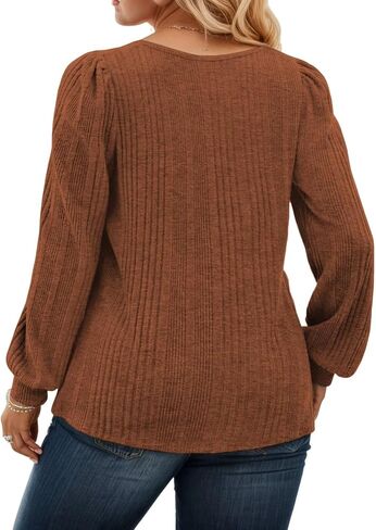 VISLILY Womens-Plus-Size-Long-Sleeve-Tops Cute Square Neck Lightweight Sweaters Casual Loose Fit Shirts Trendy Blouses Tunics in Saudi Arabia