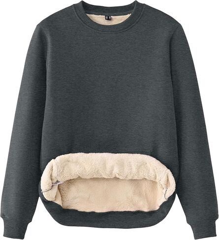 Tansozer Womens Sherpa Lined Crewneck Sweatshirt Warm Fleece Pullover Long Sleeve Winter Thermal Sweat Shirt in Saudi Arabia