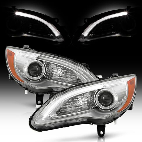 KEEKPO-For 2011-2014 Chrysler 200 Factory Style Chrome LED DRL المصابيح الأمامية لجهاز العرض المصابيح الأمامية زوج السائق والركاب in Saudi Arabia