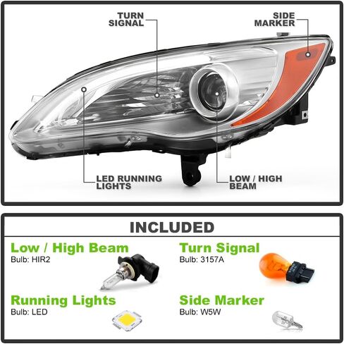 KEEKPO-For 2011-2014 Chrysler 200 Factory Style Chrome LED DRL المصابيح الأمامية لجهاز العرض المصابيح الأمامية زوج السائق والركاب in Saudi Arabia