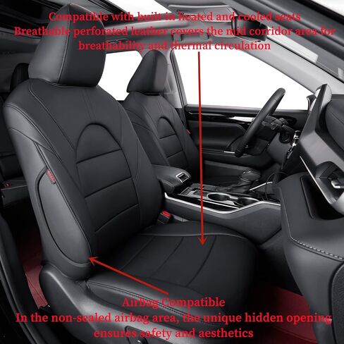 coverdream Custom Fit Pilot Car Seat Covers for 2023 2024 2025 Honda Pilot LX,Sport,Touring,Elite,EX-L(8-Passenger),Second Row 40/60 Split,Full Coverage Leather Seat Protector(Full Set,Black) in Kuwait