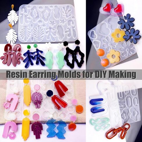 Resin Earring Molds, 82-Cavity Stud Earring Silicone Molds for Epoxy Resin Casting, Oval Teardrop Gem Pendant Molds for DIY Jewelry Necklace, Ring, Dangle Drop Earrings Keychain in Kuwait